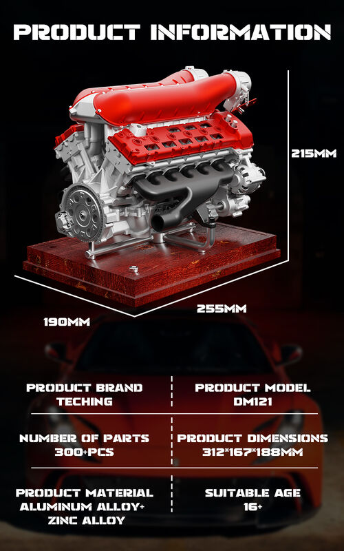 V12 Twaalfcilinder motor model, geheel metalen geassembleerd en geassembleerd, kan start mini motor speelgoed